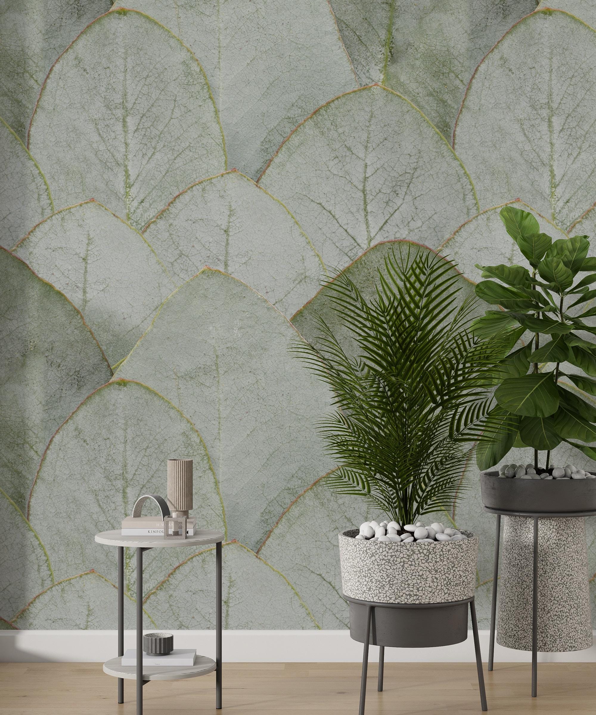 Green Floral Wallpaper, Leaf Pattern Wall Mural, Peel and Stick, Spring Backround Wallpaper, Elegant Eucalyptus, Home Decor