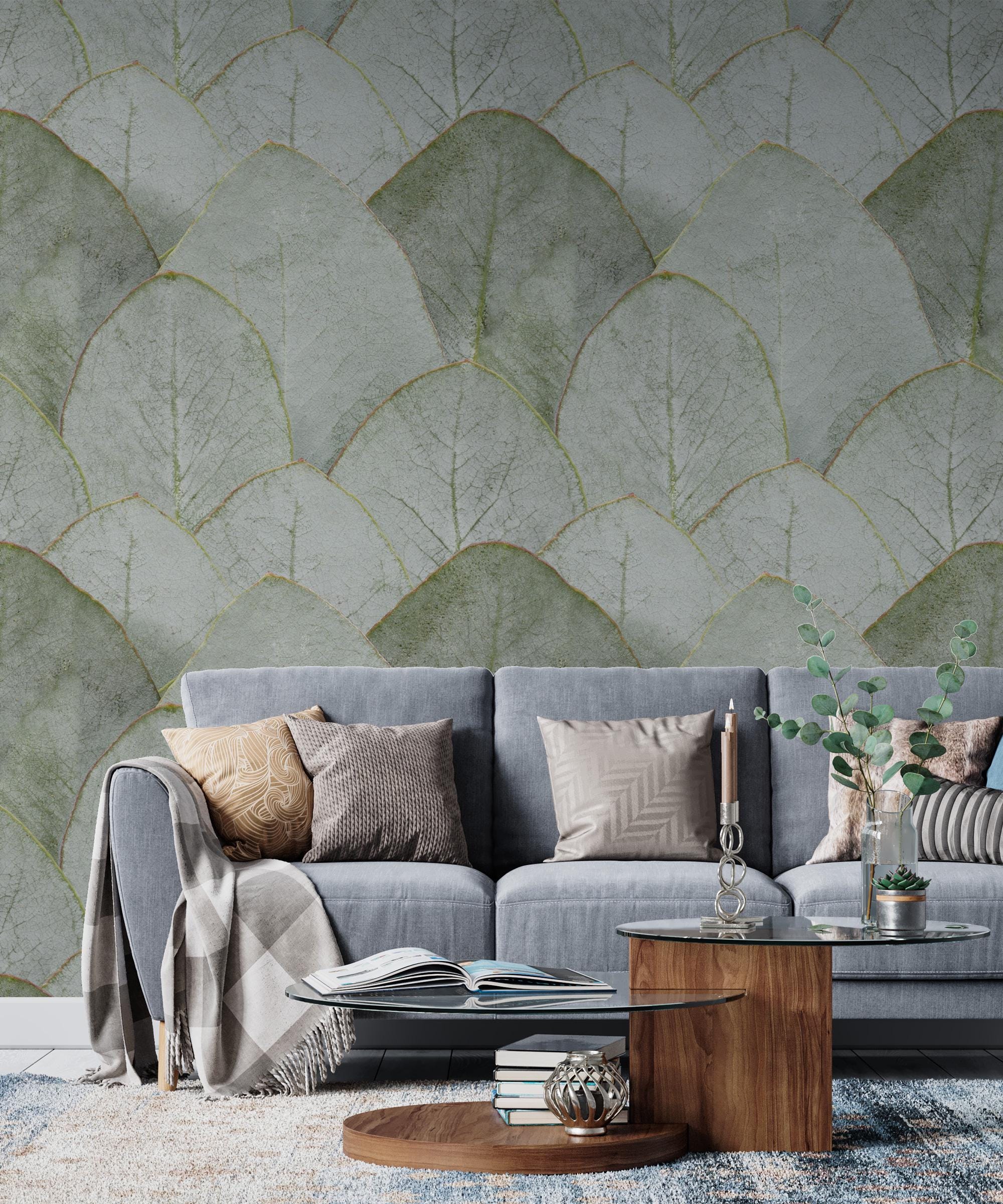 Green Floral Wallpaper, Leaf Pattern Wall Mural, Peel and Stick, Spring Backround Wallpaper, Elegant Eucalyptus, Home Decor