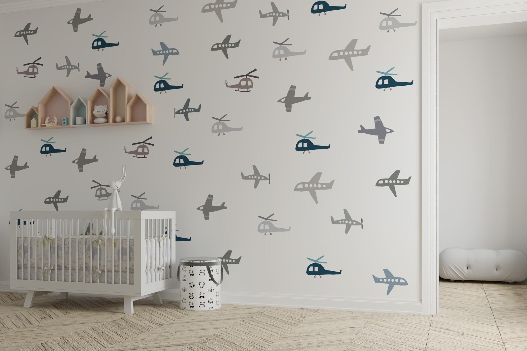 Airplane Wall Decals, Kids Wall Stickers Old Style Retro Helicopter Declas, Nursery Room Decor, Playroom Wall Decal, Removable Sticker