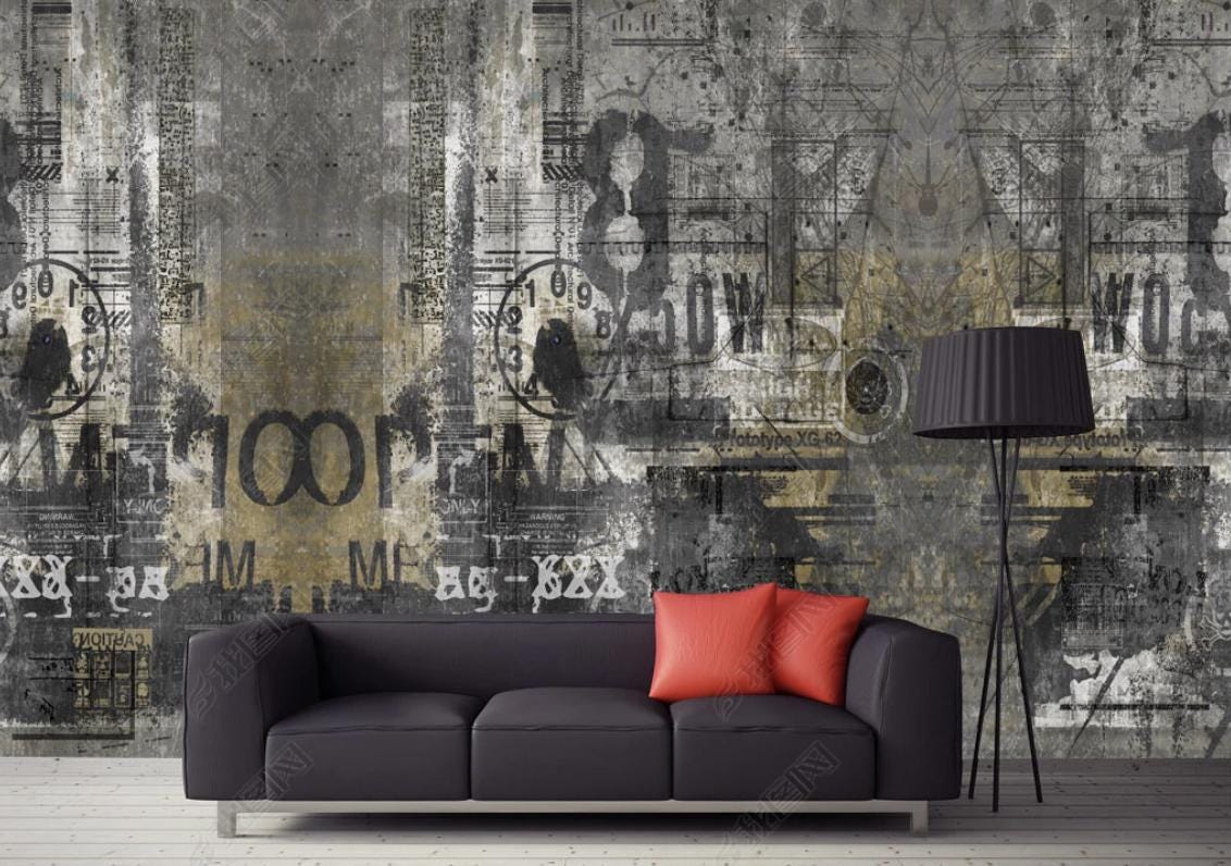 Dark Abstract Wall Art Wallpaper, Graffiti Wall, Peel and Stick Wallpaper, Abstract Grunge, Home Decor, Kids Room Decor