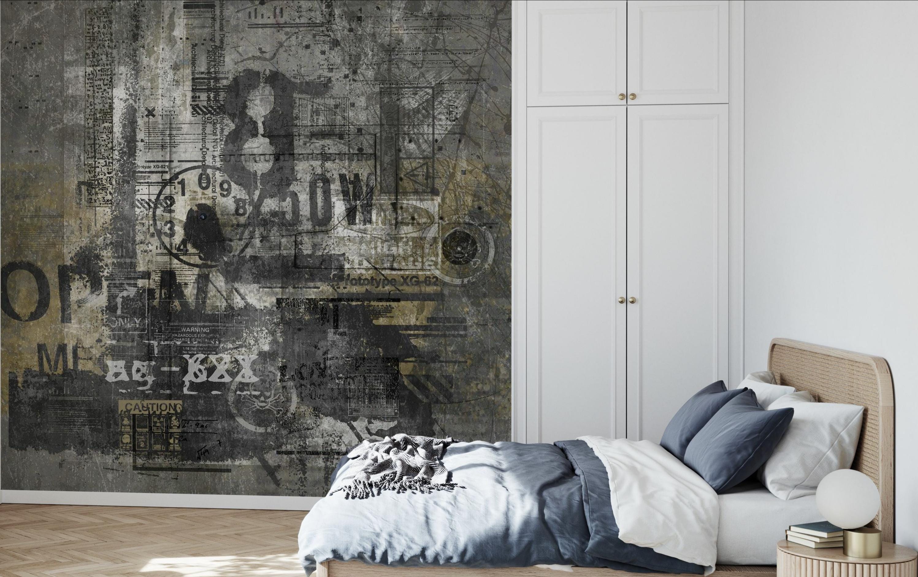 Dark Abstract Wall Art Wallpaper, Graffiti Wall, Peel and Stick Wallpaper, Abstract Grunge, Home Decor, Kids Room Decor