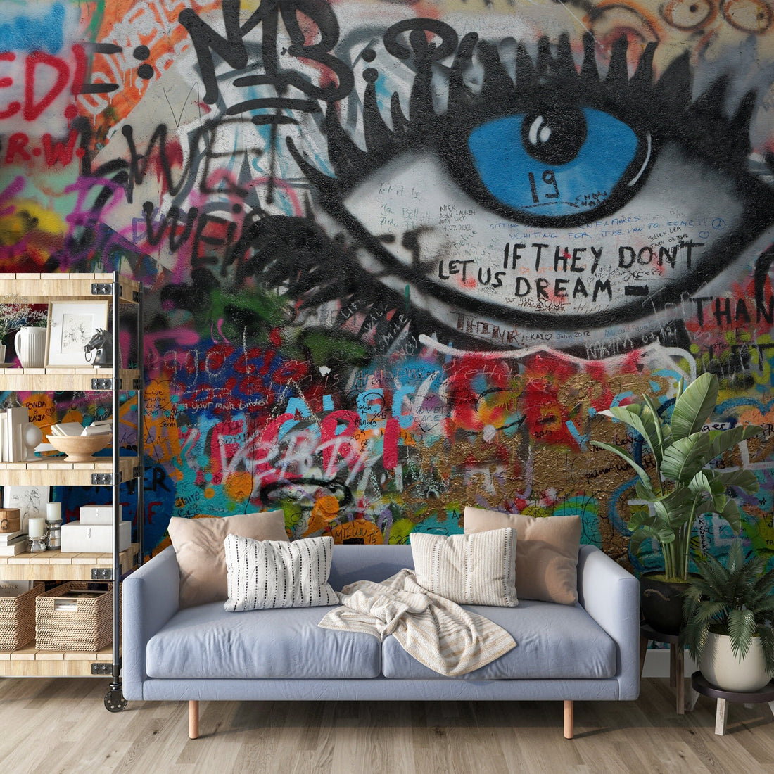 Graffiti Wallpaper,Peel and Stick Wallpaper, Big Eye Graffiti Mural ,Street Art Wallpaper ,Teenage Room Wallpaper ,Youth Room Graffiti Mural