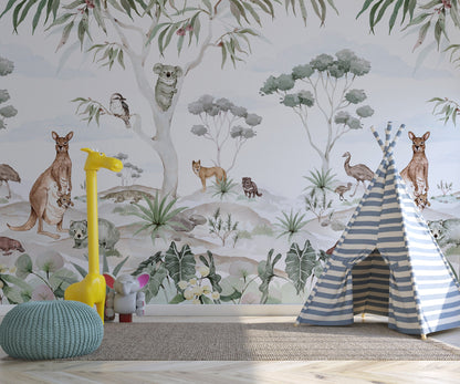 Wild Animals in Tropical Forest Wallpaper, Children Wall Mural, Wild Life Forest Wallpaper, Kids Wallpaper Peel and Stick, Nursery Wallpaper