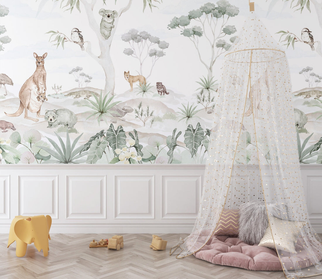 Wild Animals in Tropical Forest Wallpaper, Children Wall Mural, Wild Life Forest Wallpaper, Kids Wallpaper Peel and Stick, Nursery Wallpaper