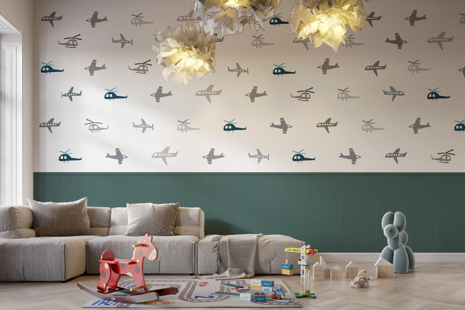 Airplane Wallpaper, Removable Peel And Stick, Kids Wall Stickers, Retro Helicopter Wall Mural, Nursery Room Decor, Playroom Wall Decal