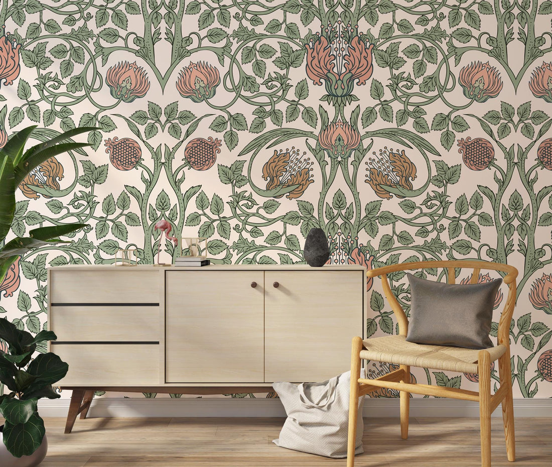 Vintage Flower Pattern Retro Wallpaper, Floral Peel and Stick Wallpaper, Home Decor, Removable Wallpaper, Wall Mural, Temporary Wallpaper