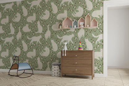 Wallpaper Cats on the Green, Cute Cat Wall Mural, Nursery Room Decor, Peel and Stick Wallpaper, Kids Wallpaper, Baby Room Wallpaper