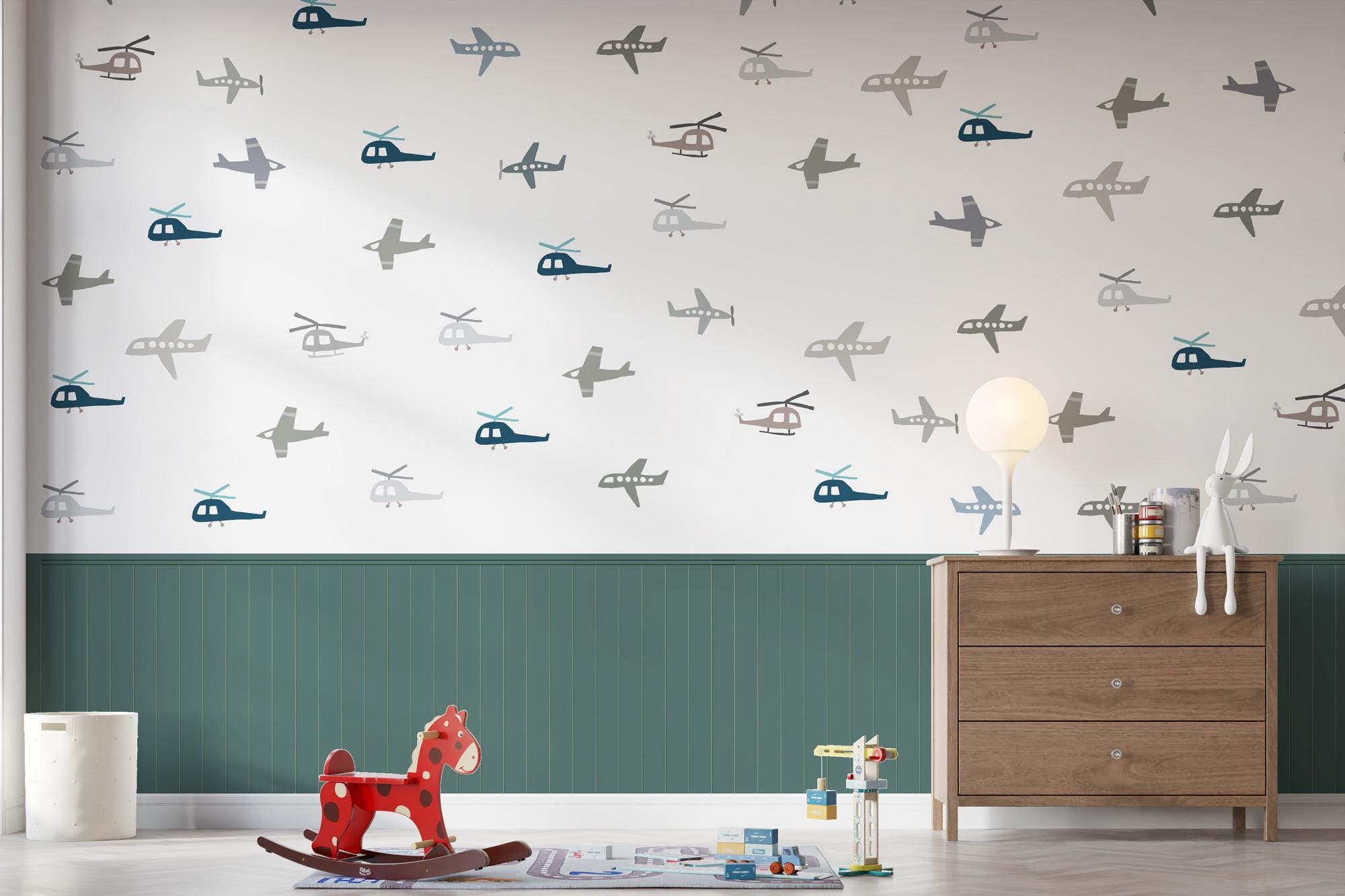 Airplane Wall Decals, Kids Wall Stickers Old Style Retro Helicopter Declas, Nursery Room Decor, Playroom Wall Decal, Removable Sticker