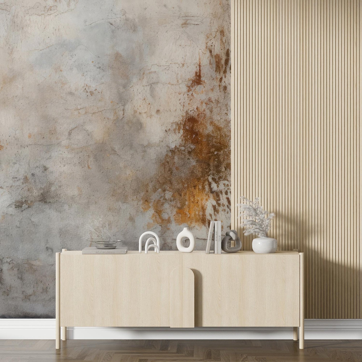 Copper Concrete Mural Wallpaper, Beige Concrete Wallpaper, Limewash Texture Wallpaper, Peel and Stick Wallpaper, Home Decor, Living Room