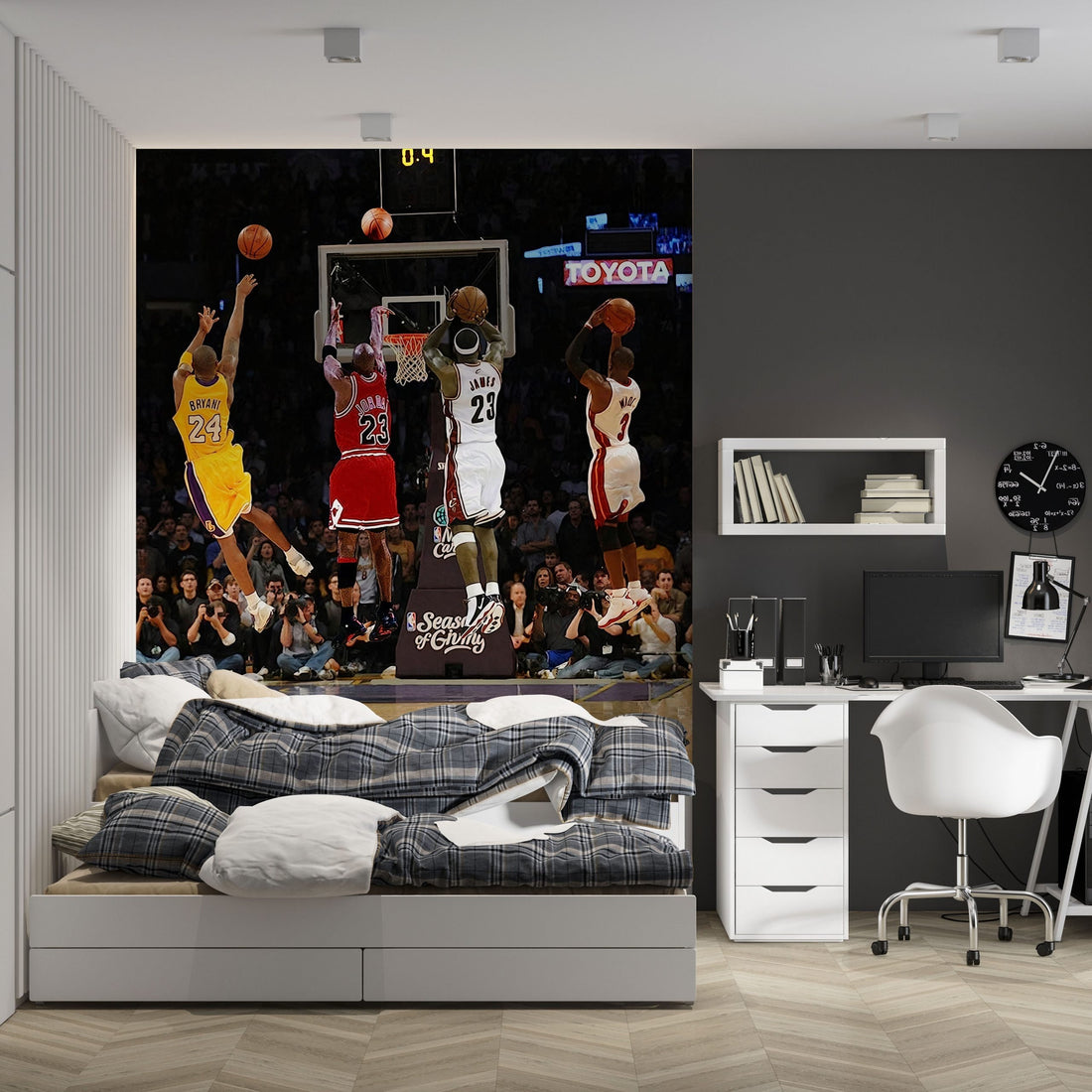 NBA Basketball Wallpaper, Kobe Bryant, Mike Jordan, LeBron James y Dwyane Wade Poster, Kids Room Decor, Nursey Room Wallpaper, Home Decor