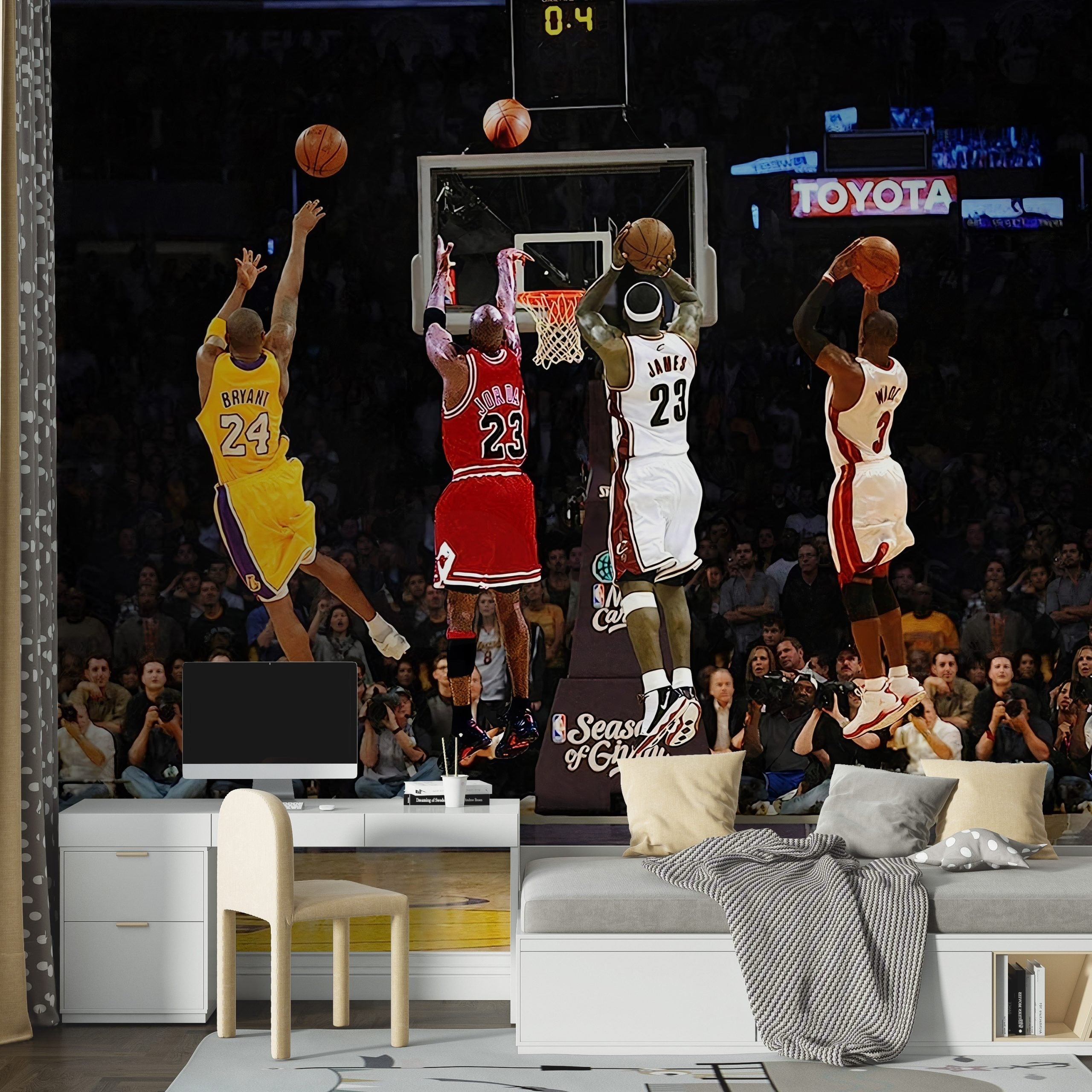 NBA Basketball Wallpaper, Kobe Bryant, Mike Jordan, LeBron James y Dwyane Wade Poster, Kids Room Decor, Nursey Room Wallpaper, Home Decor