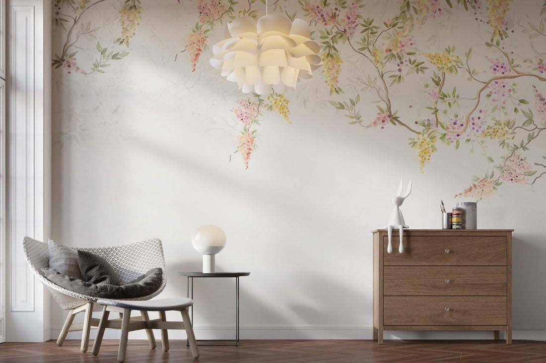 Floral Wallpaper Hanging from Above, Leaf Wall Mural, Vintage Floral Wallpaper, Removable Peel and Stick Wallpaper, Home Decor