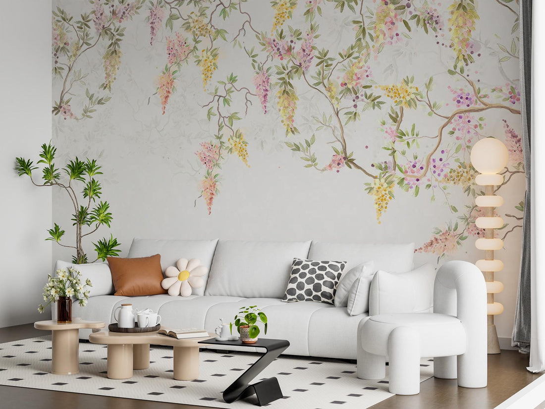 Floral Wallpaper Hanging from Above, Leaf Wall Mural, Vintage Floral Wallpaper, Removable Peel and Stick Wallpaper, Home Decor