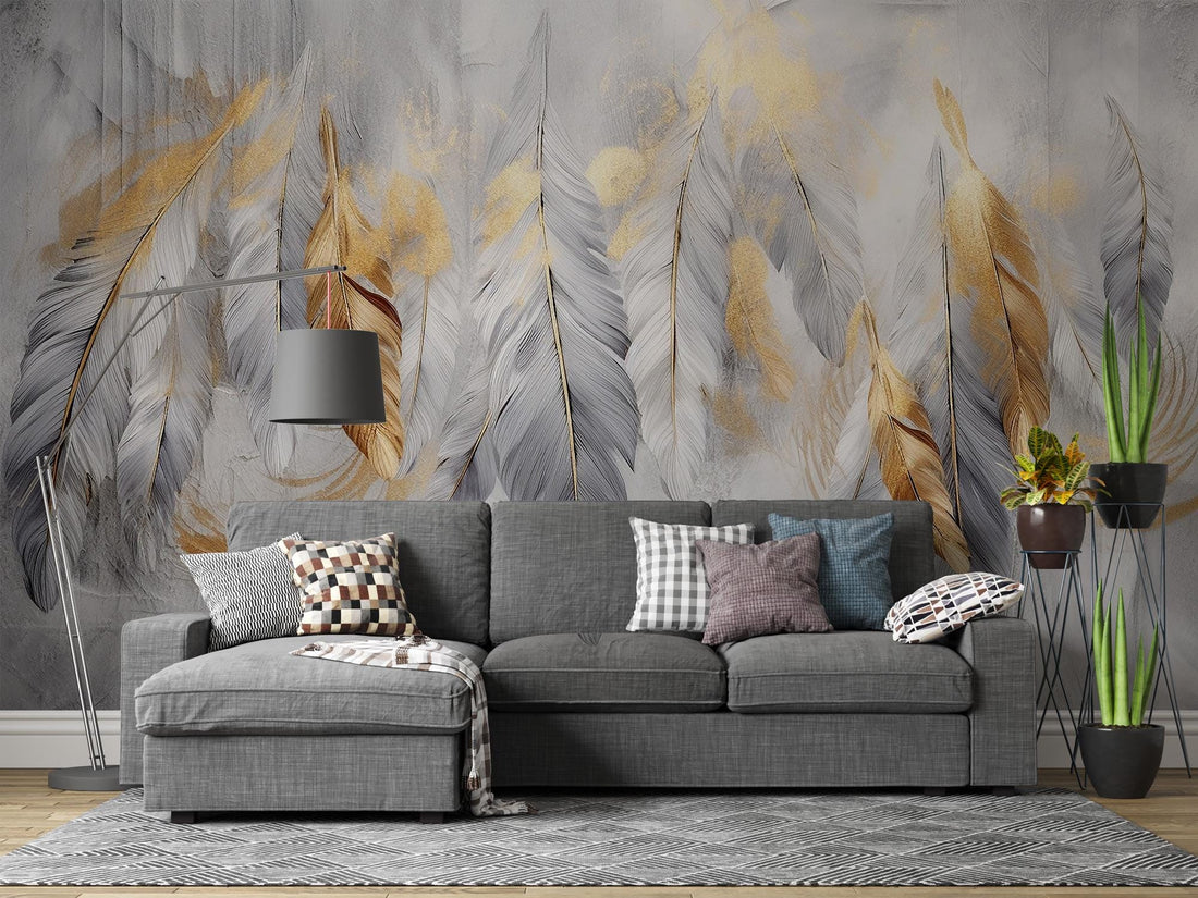 Feathers Wallpaper, Feathers Texture Abstract Blurred Style, Peel and Stick Mural, Wall Decoration Removable Mural, Soft Color of Art Design