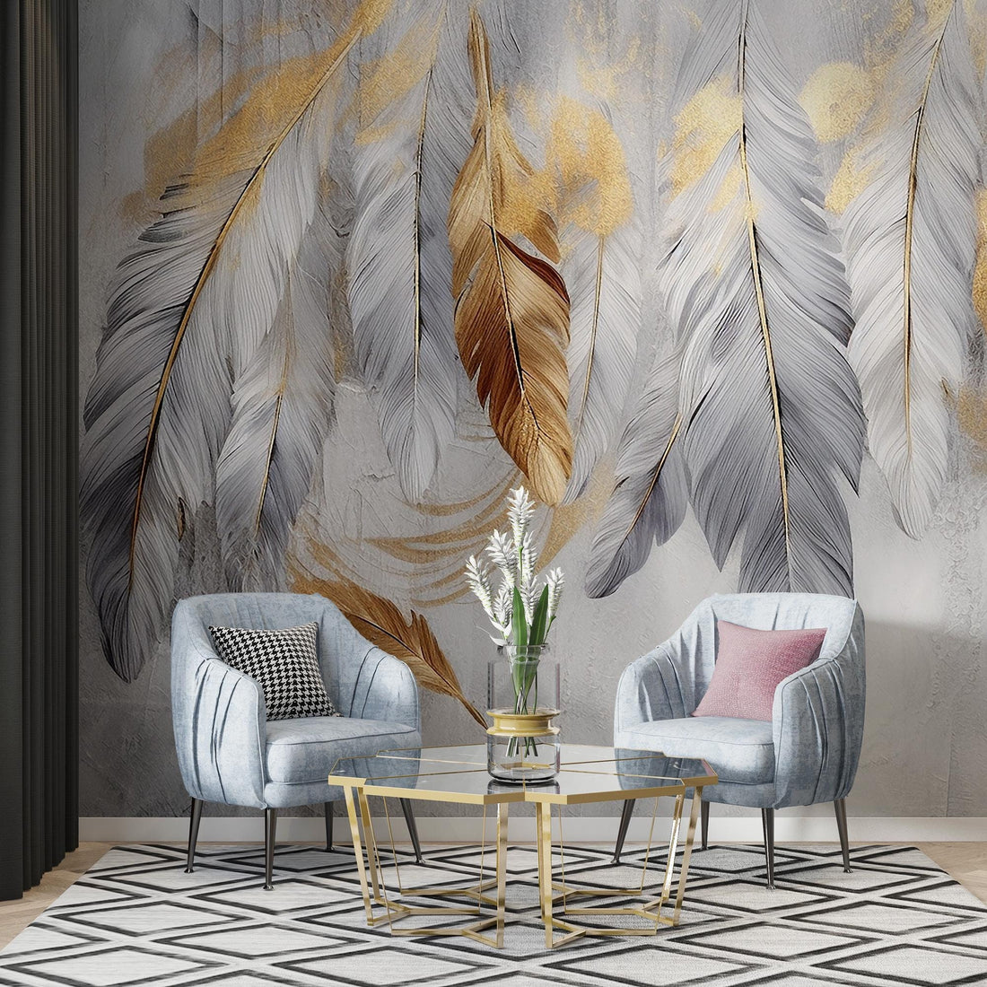 Feathers Wallpaper, Feathers Texture Abstract Blurred Style, Peel and Stick Mural, Wall Decoration Removable Mural, Soft Color of Art Design