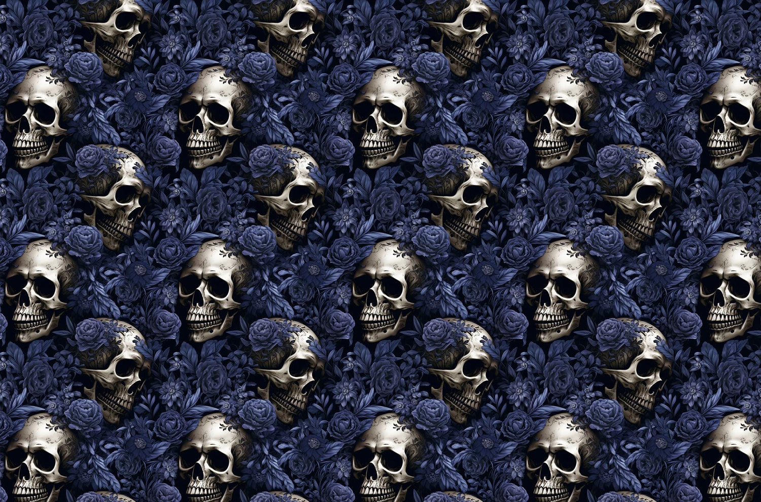 Dark Blue Floral With Skull Wallpaper, Gothic Wallpaper Peel and Stick, Peony Wall Mural, Skull and Flower Wallpaper, Skull Mural