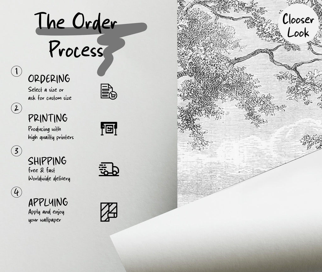 Vintage Forest Wallpaper Mural: Black and White Landscape, Trees (Peel and Stick) - View 5