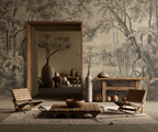 Vintage Forest Wallpaper Mural: Black and White Landscape, Trees (Peel and Stick) - View 4