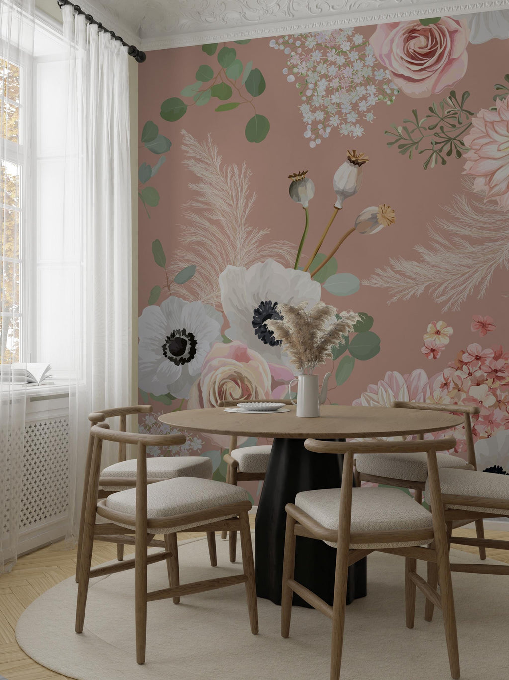 Floral Wallpaper: Big Rose Peel and Stick Wall Mural - View 4