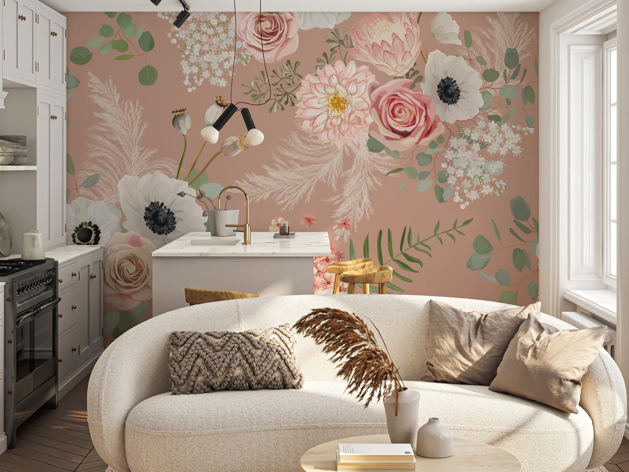 Floral Wallpaper: Big Rose Peel and Stick Wall Mural - View 2