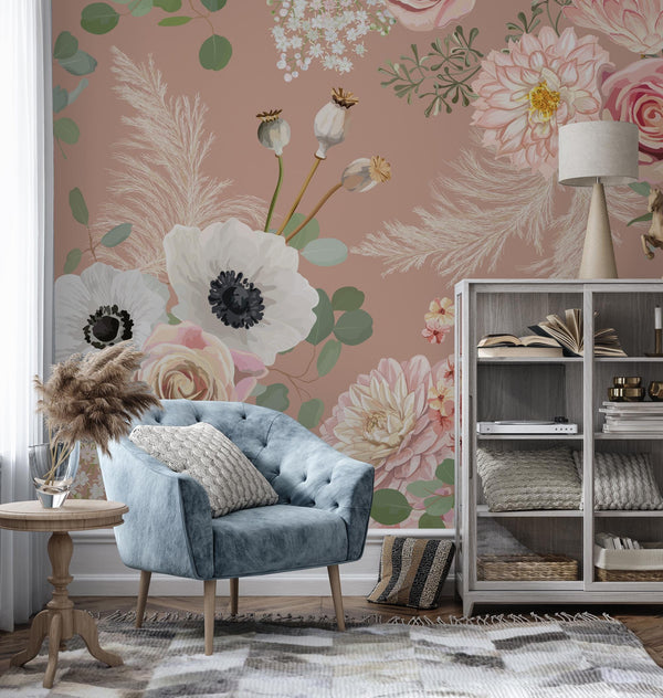 Floral Wallpaper: Big Rose Peel and Stick Wall Mural