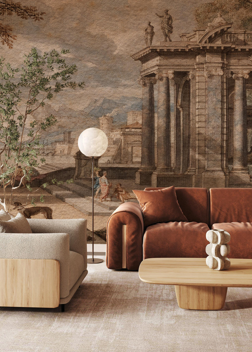 Ancient Rome Scenic Wallpaper: Vintage Oil Painting, Peel and Stick