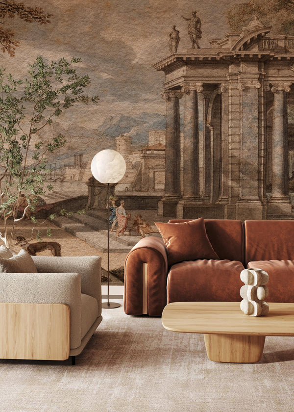Ancient Rome Scenic Wallpaper: Vintage Oil Painting, Peel and Stick