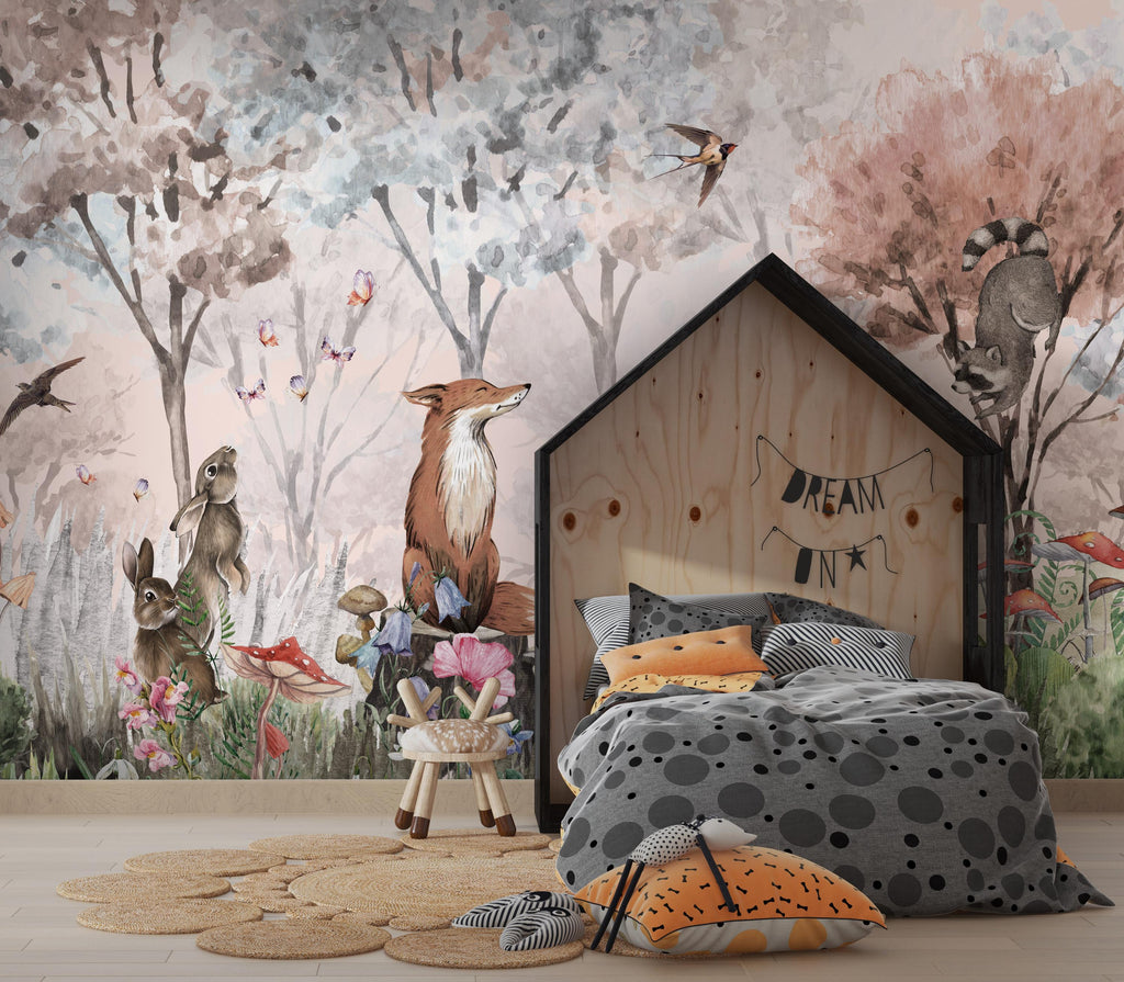 Woodland Animals Peel and Stick Wallpaper, Kids Forest Nursery Mural, Renter Friendly Decor - View 6