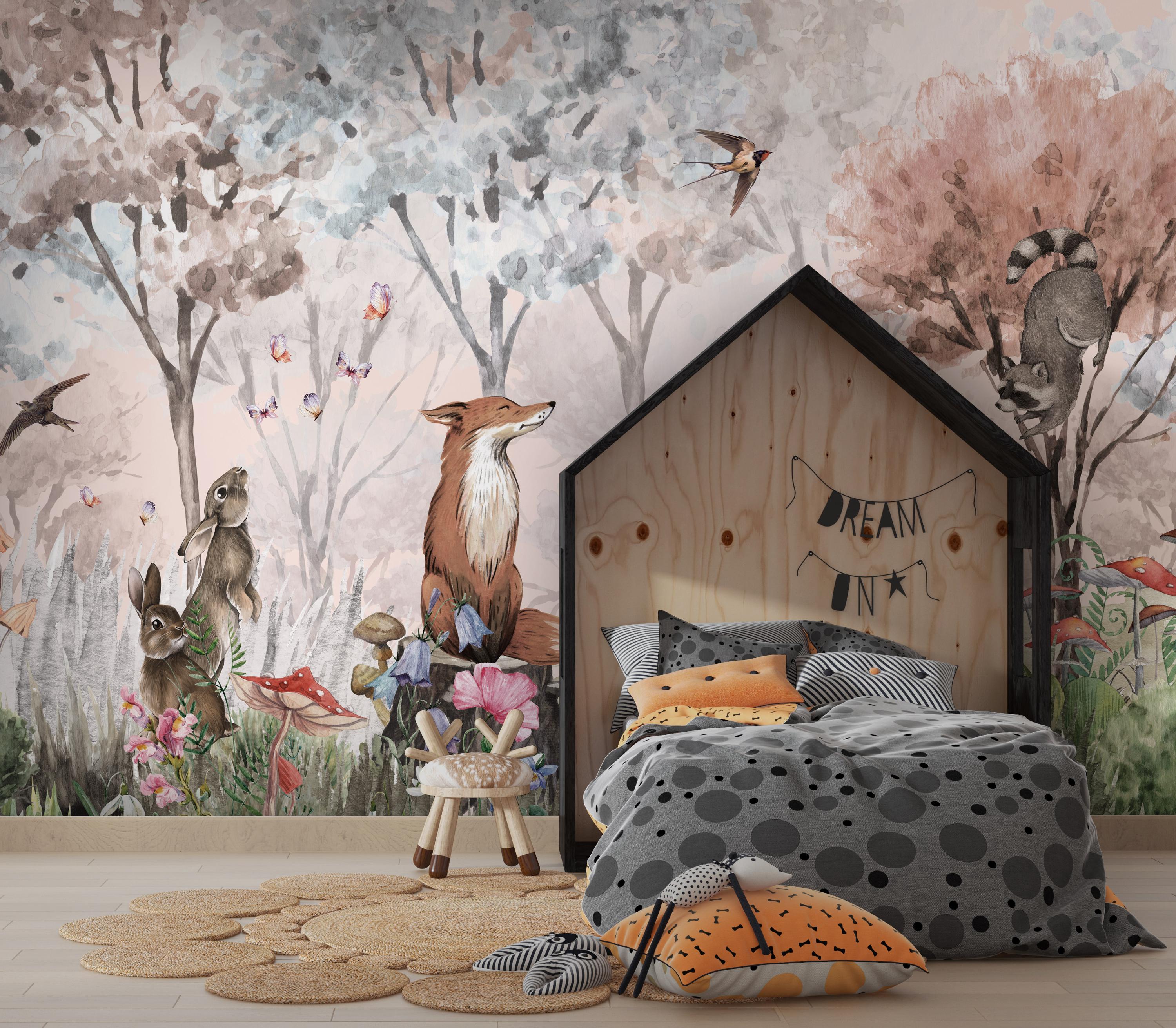 Woodland Animals Peel and Stick Wallpaper, Kids Forest Nursery Mural, Renter Friendly Decor - View 6