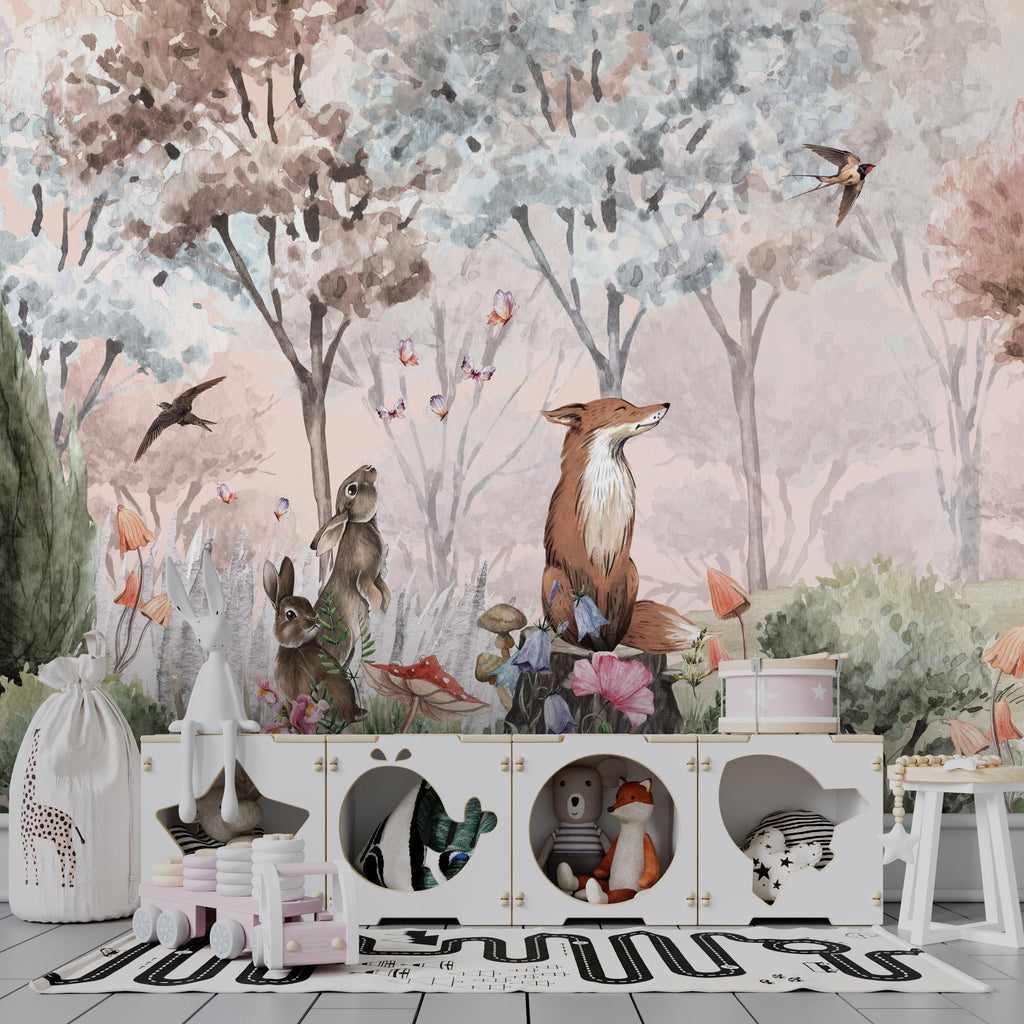 Woodland Animals Peel and Stick Wallpaper, Kids Forest Nursery Mural, Renter Friendly Decor - View 5