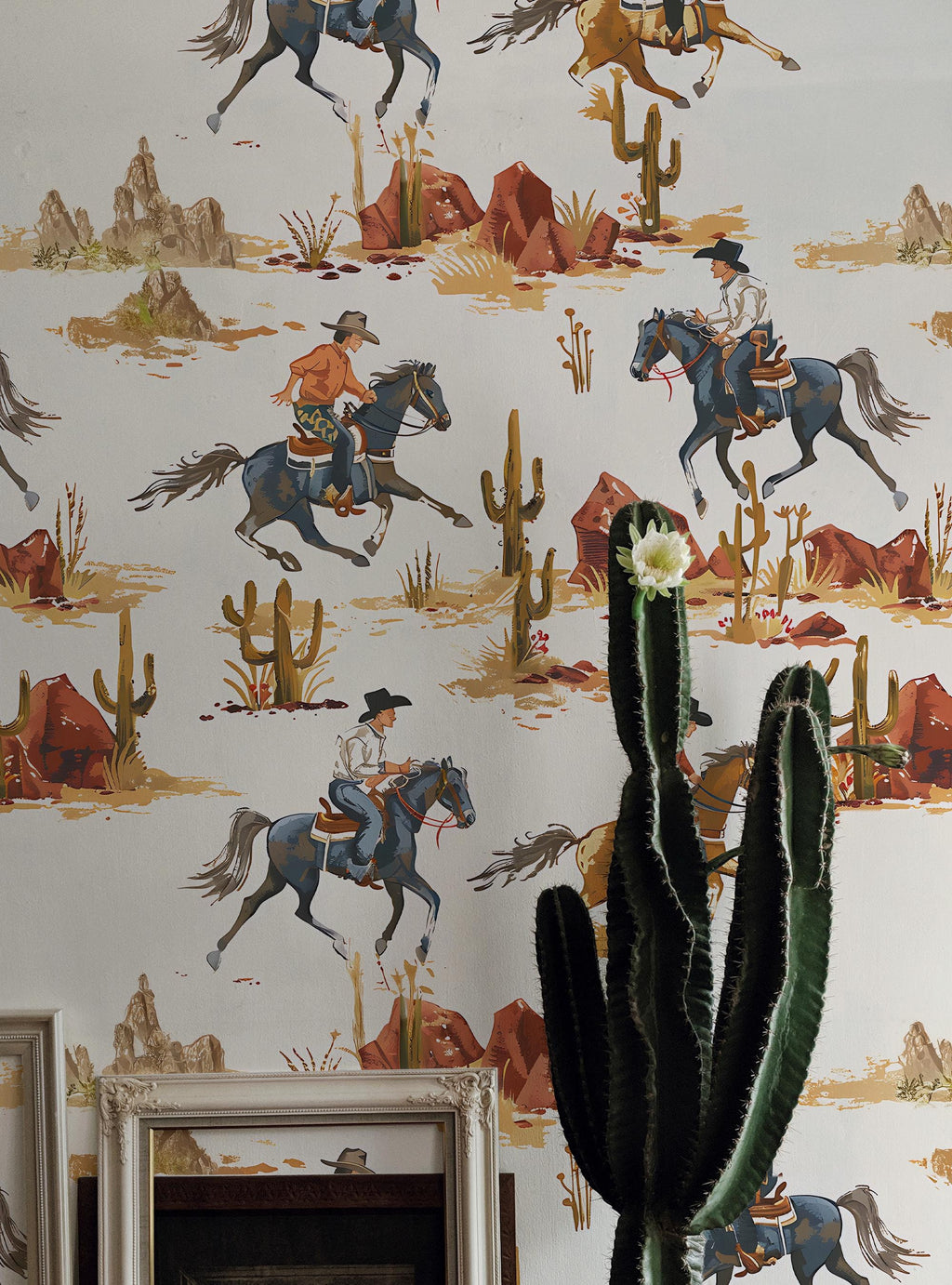Texas Cowboy Peel and Stick Wallpaper: Desert Cactus Wall Mural