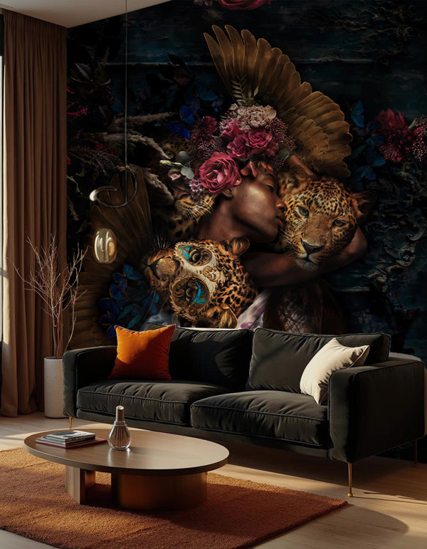 Black Women and Leopard Peel and Stick Wallpaper: Rose Wall Mural
