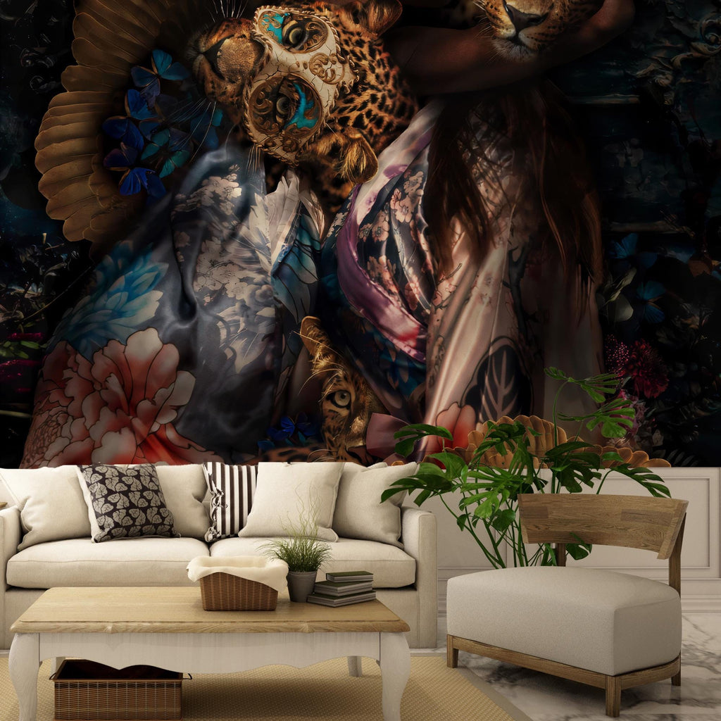 Black Women and Leopard Peel and Stick Wallpaper: Rose Wall Mural - View 4