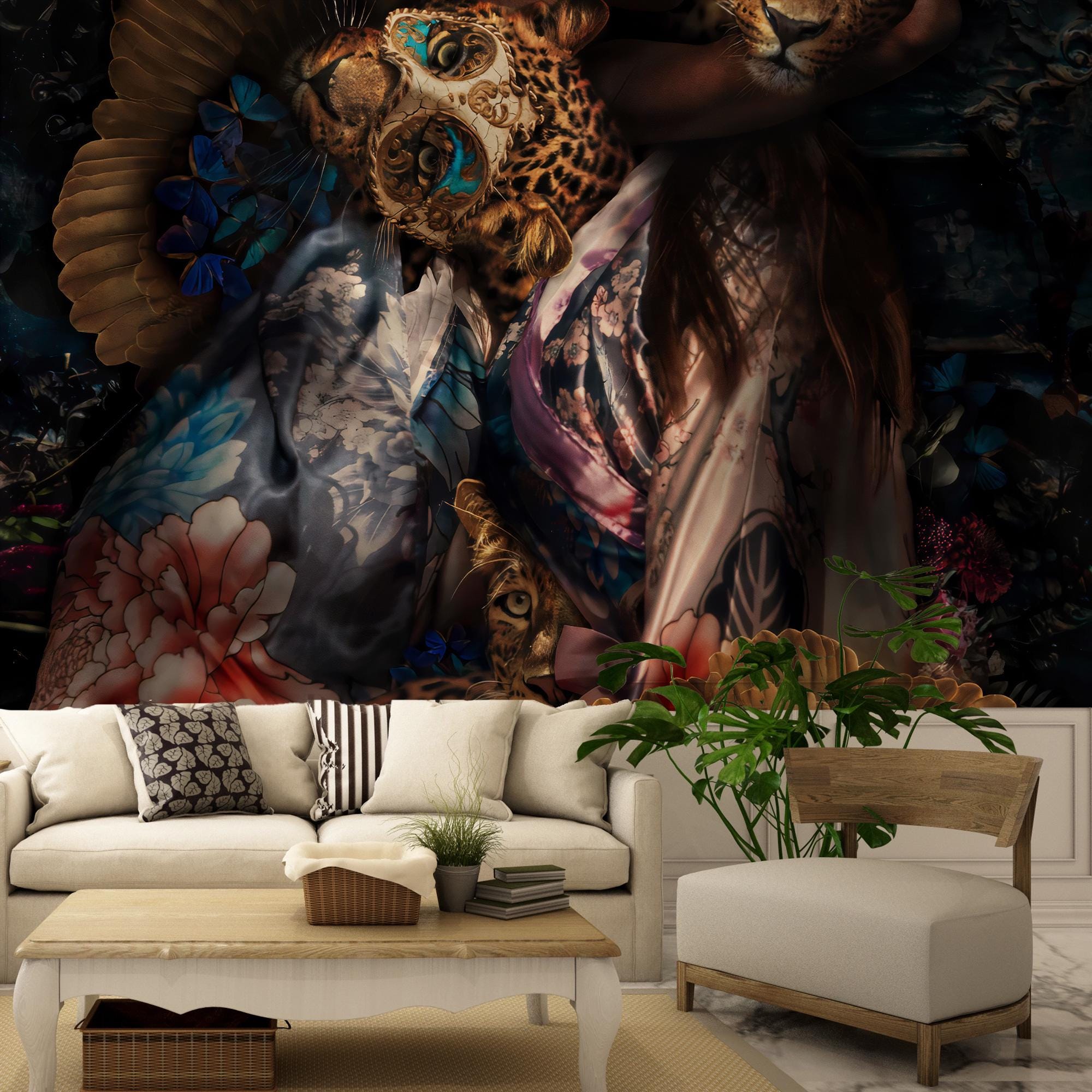 Black Women and Leopard Peel and Stick Wallpaper: Rose Wall Mural - View 4