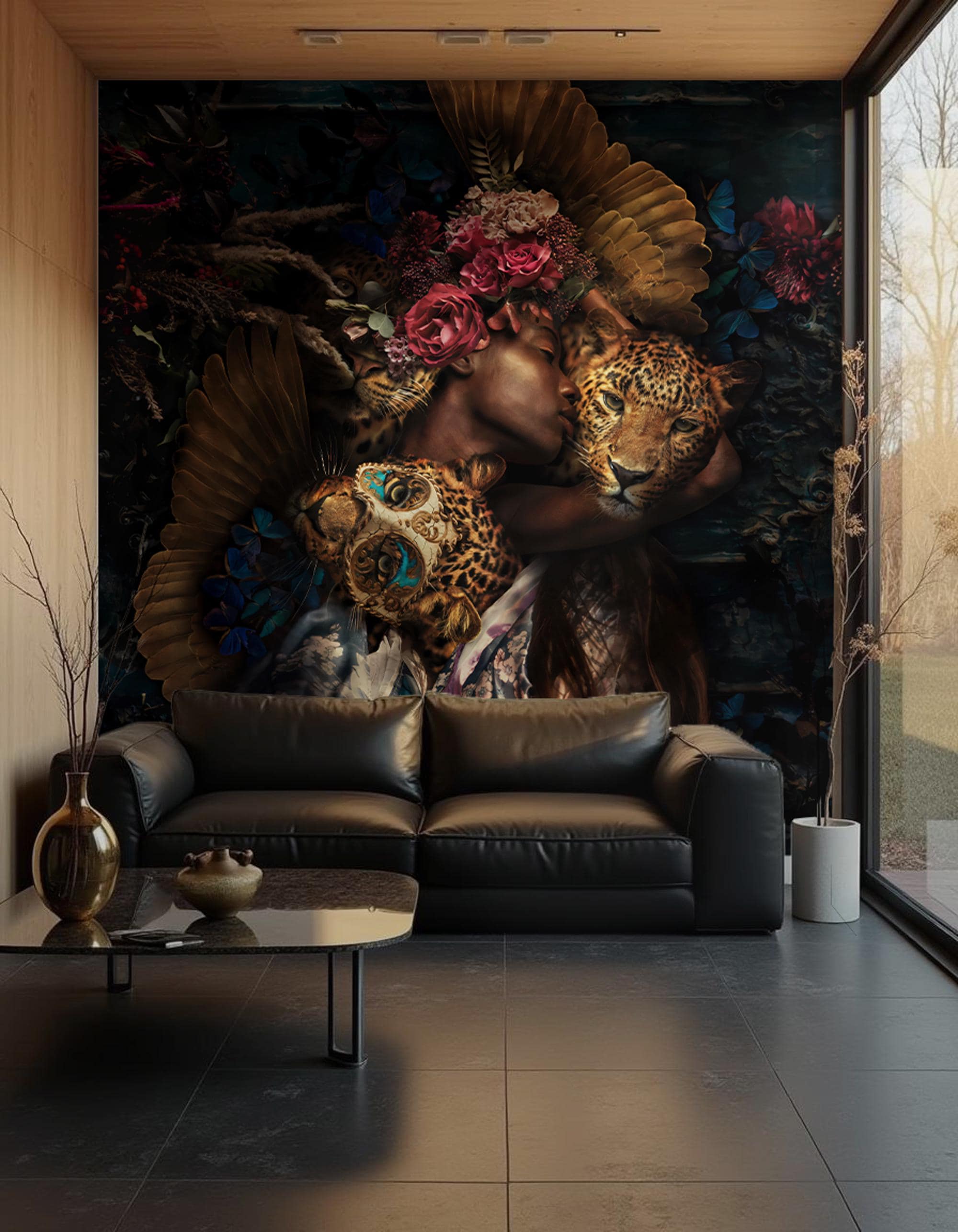 Black Women and Leopard Peel and Stick Wallpaper: Rose Wall Mural - View 5