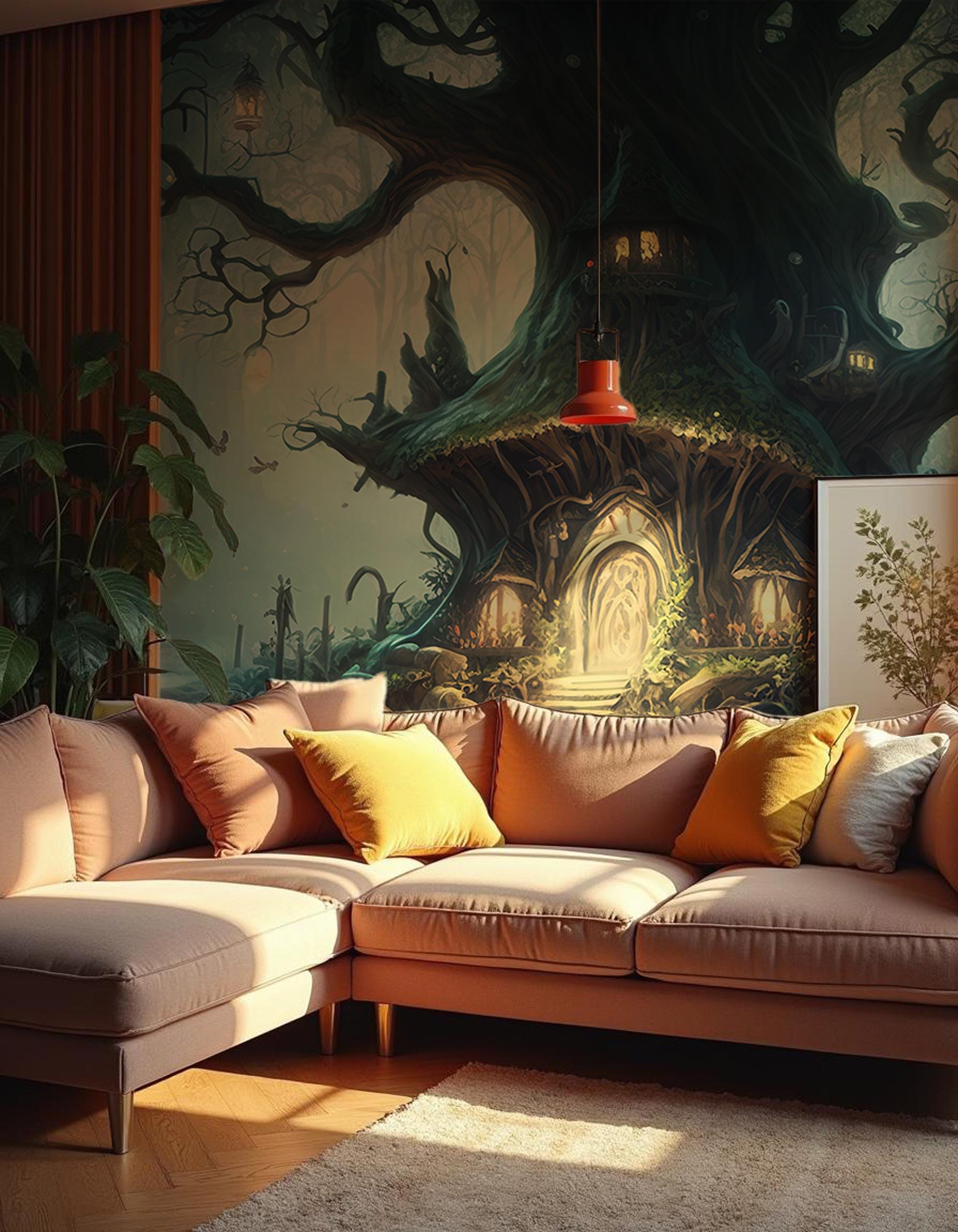 Magic Forest Kids Wallpaper: Fairy House Mural, Removable Self-Adhesive - View 3