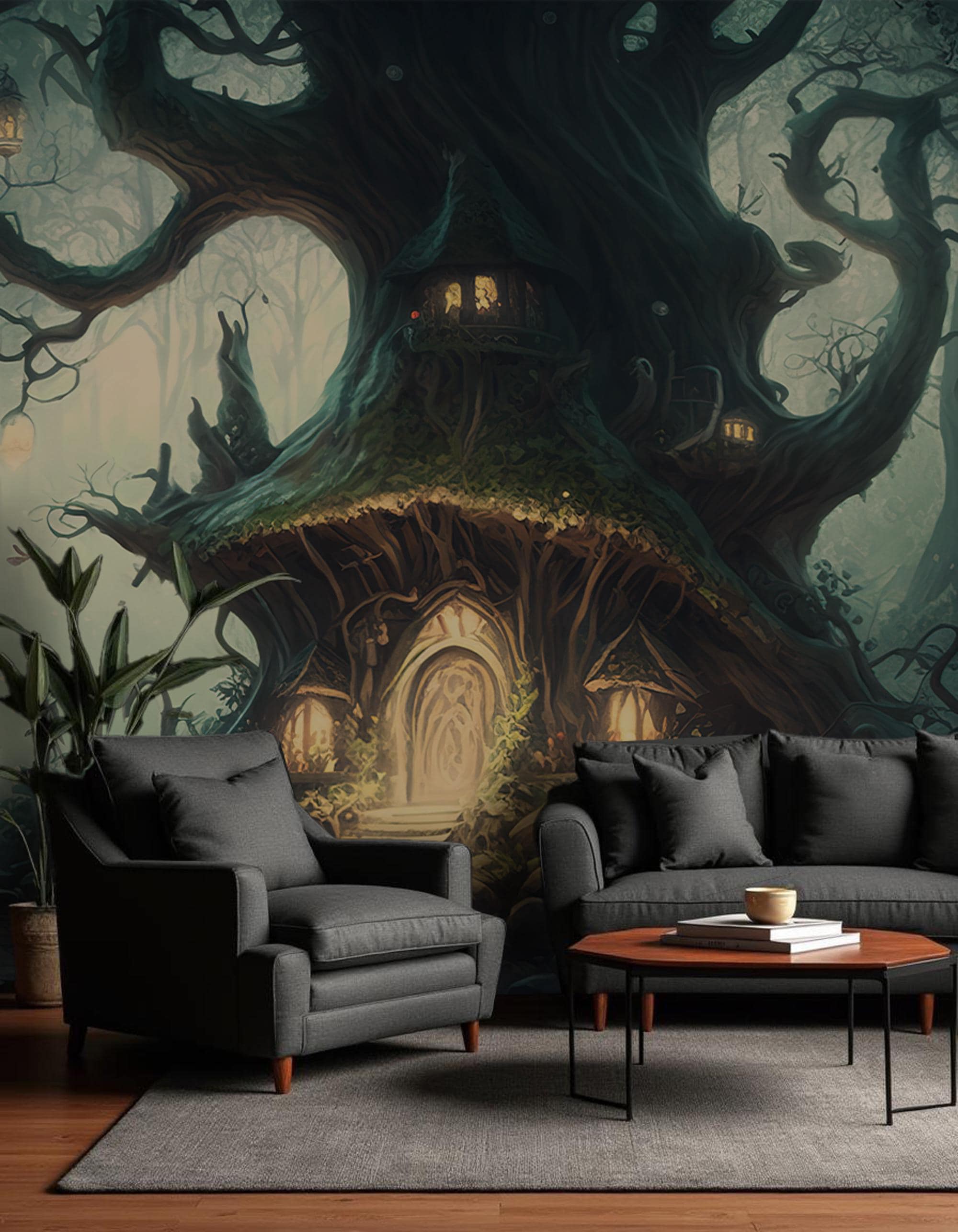 Magic Forest Kids Wallpaper: Fairy House Mural, Removable Self-Adhesive - View 4