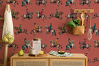Red Cowboy Wallpaper: Equestrian Peel and Stick Wall Mural - View 2