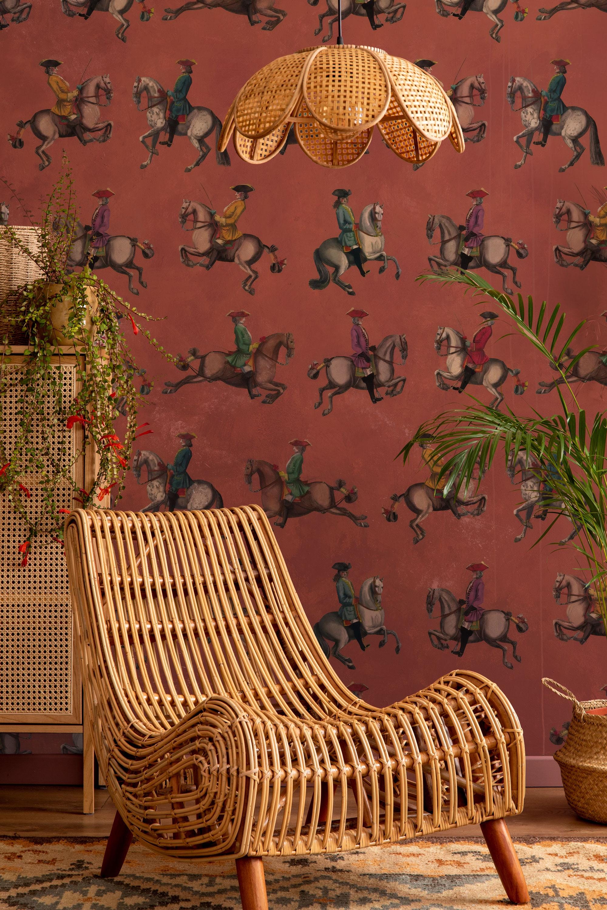 Red Cowboy Wallpaper: Equestrian Peel and Stick Wall Mural - View 4