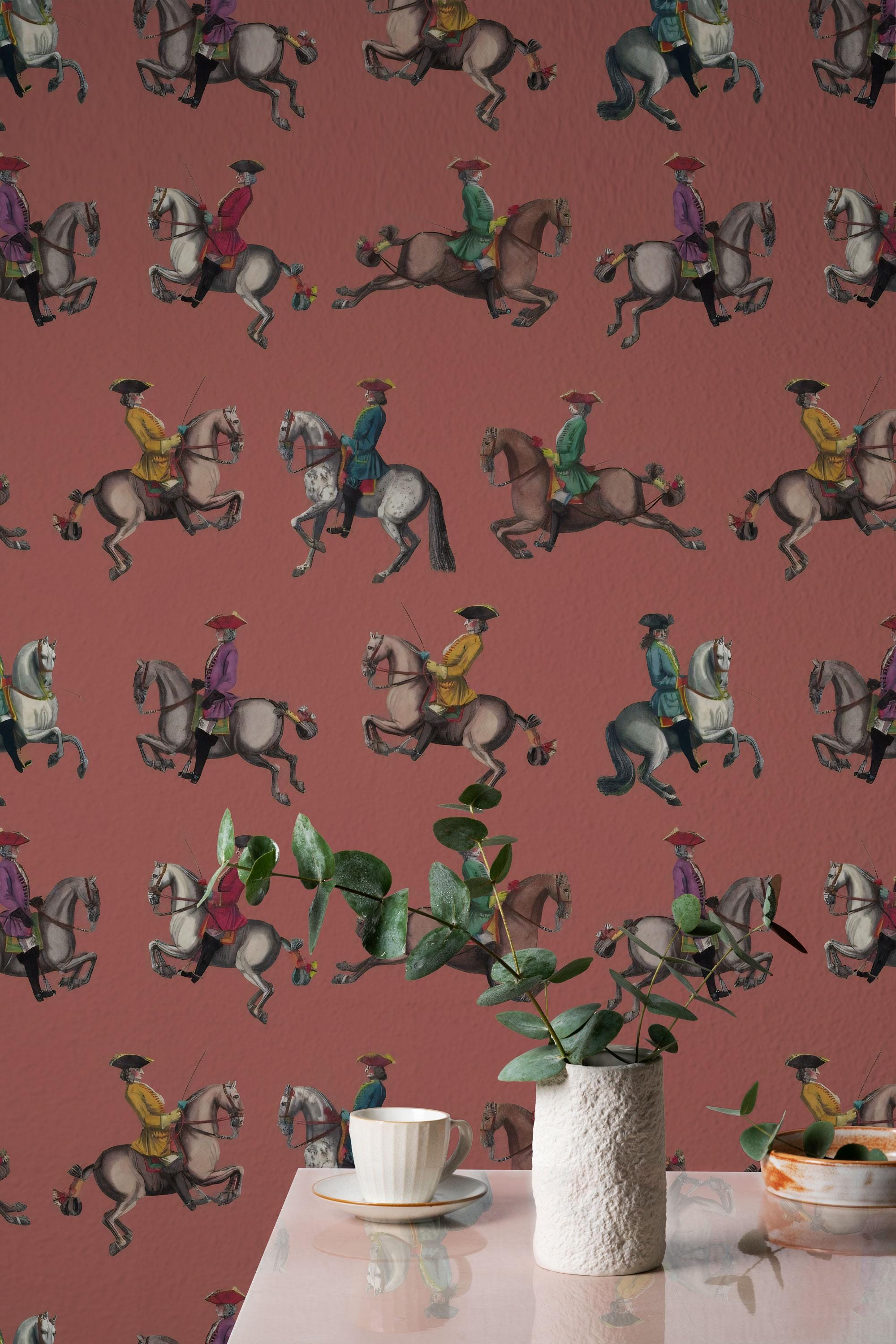 Red Cowboy Wallpaper: Equestrian Peel and Stick Wall Mural - View 5