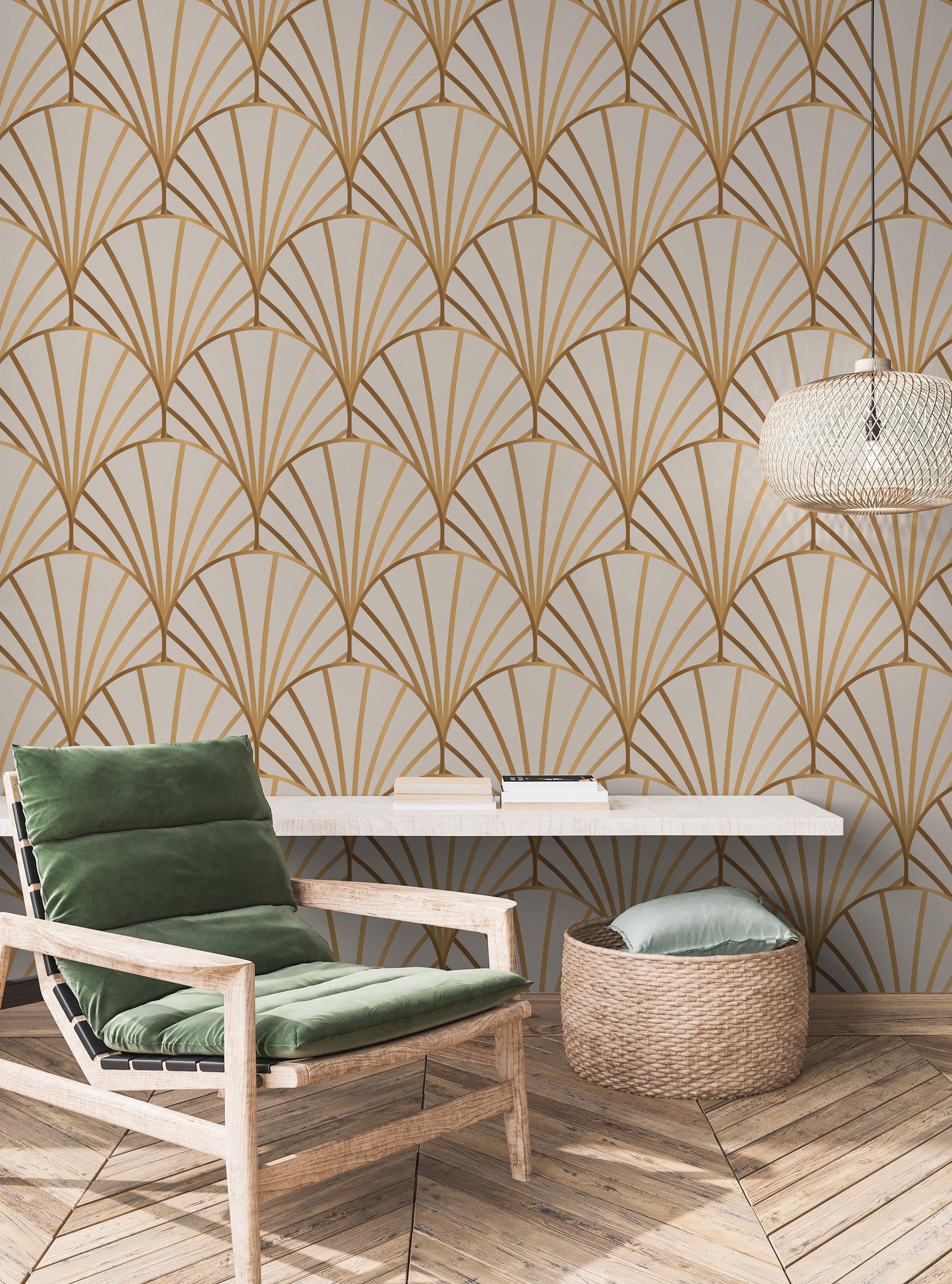 Gold Geometric Wallpaper: Seamless Peel and Stick Wall Mural - View 2