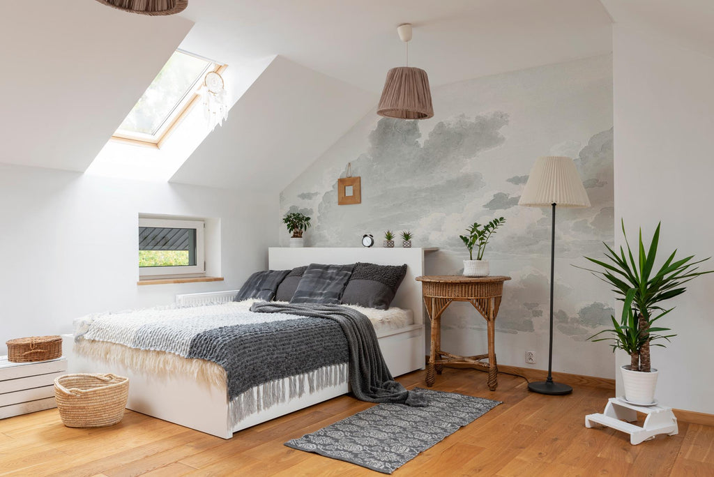 Gray Sky Clouds Peel and Stick Wall Mural: Minimalist Nursery Wallpaper - View 5