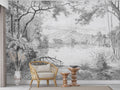 Vintage Forest Wallpaper Mural: Black and White Landscape, Trees (Peel and Stick)