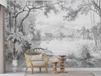 Vintage Forest Wallpaper Mural: Black and White Landscape, Trees (Peel and Stick)