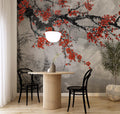 Red Floral Vines Wallpaper: Romantic Illustration, Peel & Stick Wall Mural