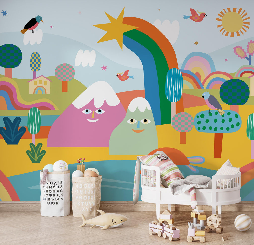 Colorful Rainbow Landscape Kids Room Wallpaper Mural - View 3
