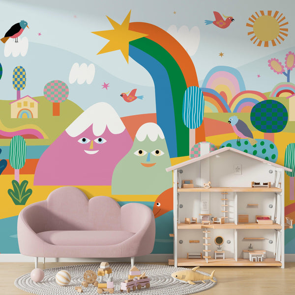 Colorful Rainbow Landscape Kids Room Wallpaper Mural