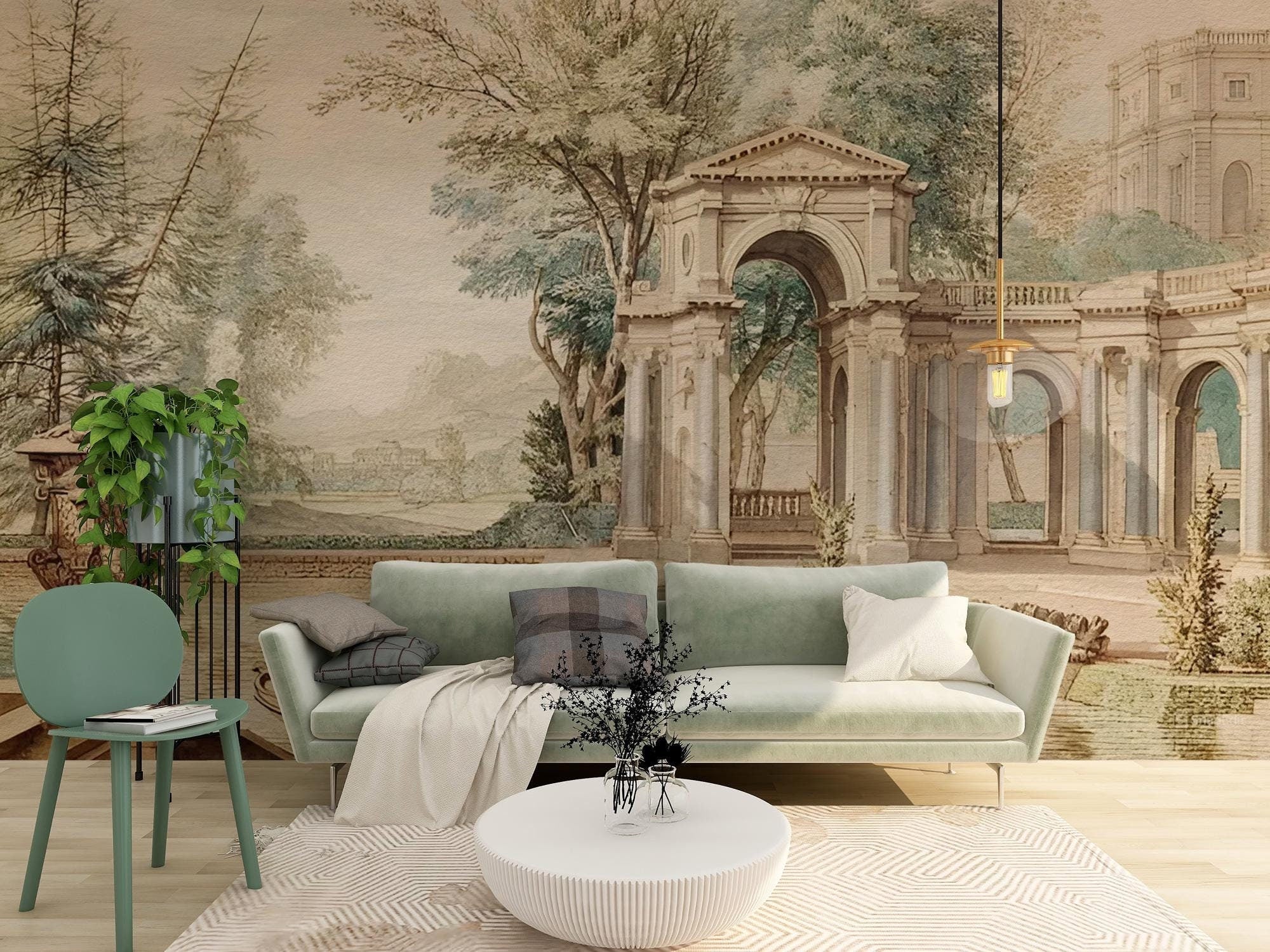 Victorian Landscape Wallpaper: 18th Century Scenic Wall Mural, Peel and Stick - View 2