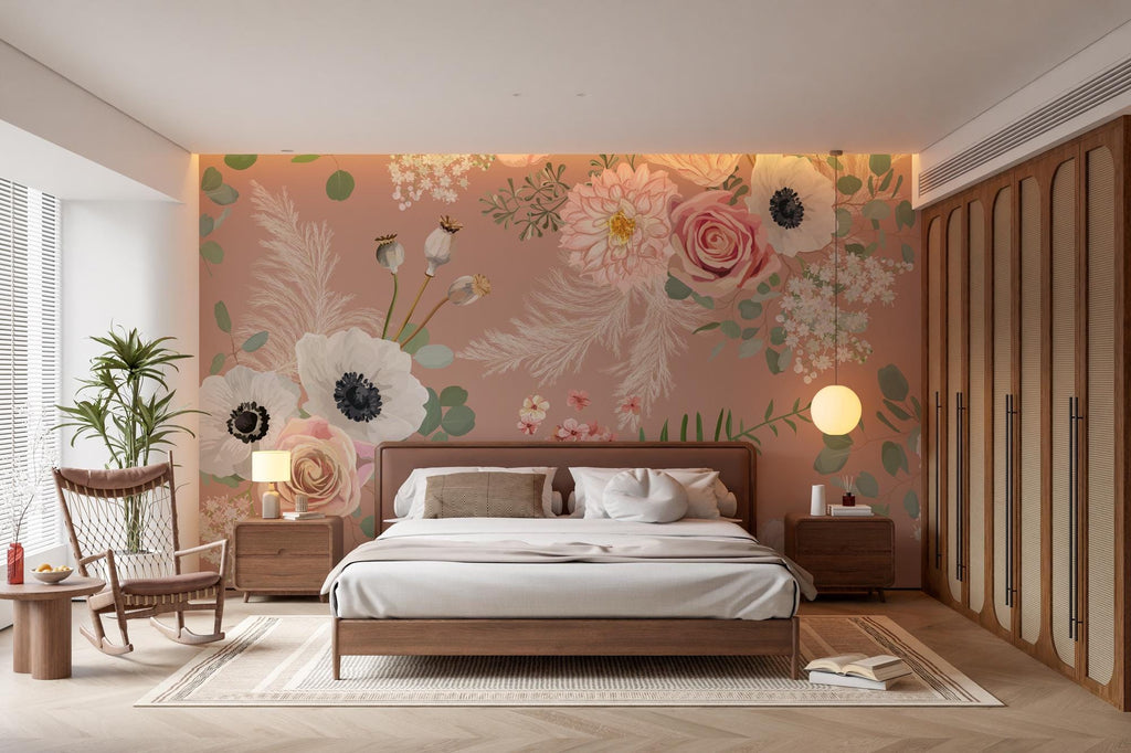 Floral Wallpaper: Big Rose Peel and Stick Wall Mural - View 5