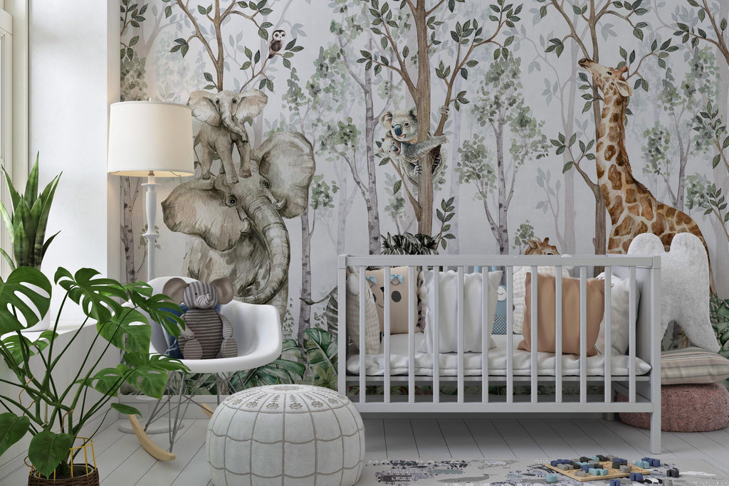 Tropical Forest Animal Wallpaper: Peel and Stick Nursery Wall Mural - View 4